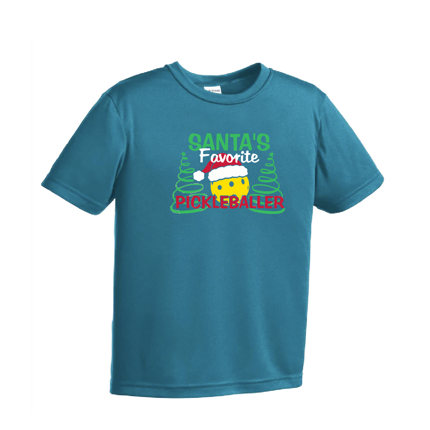 Santa's Favorite Pickleballer | Youth Short Sleeve Pickleball Shirts | 100% Polyester