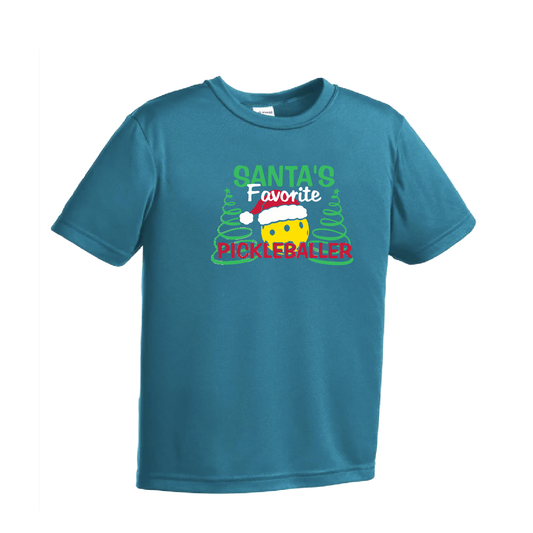 Santa's Favorite Pickleballer | Youth Short Sleeve Pickleball Shirts | 100% Polyester