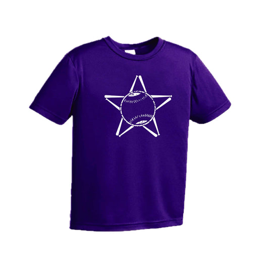 Baseball Star | Youth Short Sleeve Baseball Performance T-Shirts | 100% Polyester