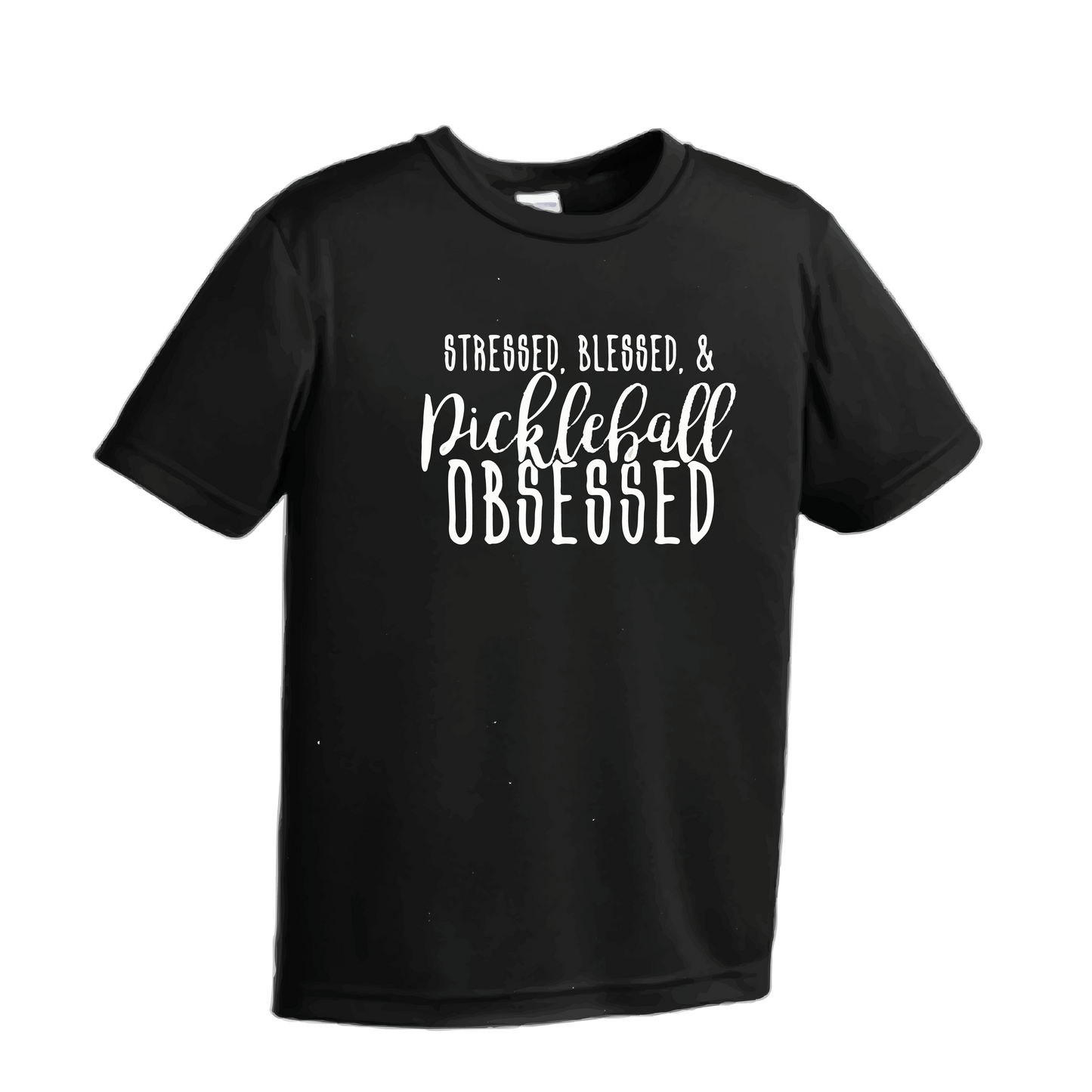 Stressed Blessed & Pickleball Obsessed | Youth Short Sleeve Pickleball Shirts | 100% Polyester