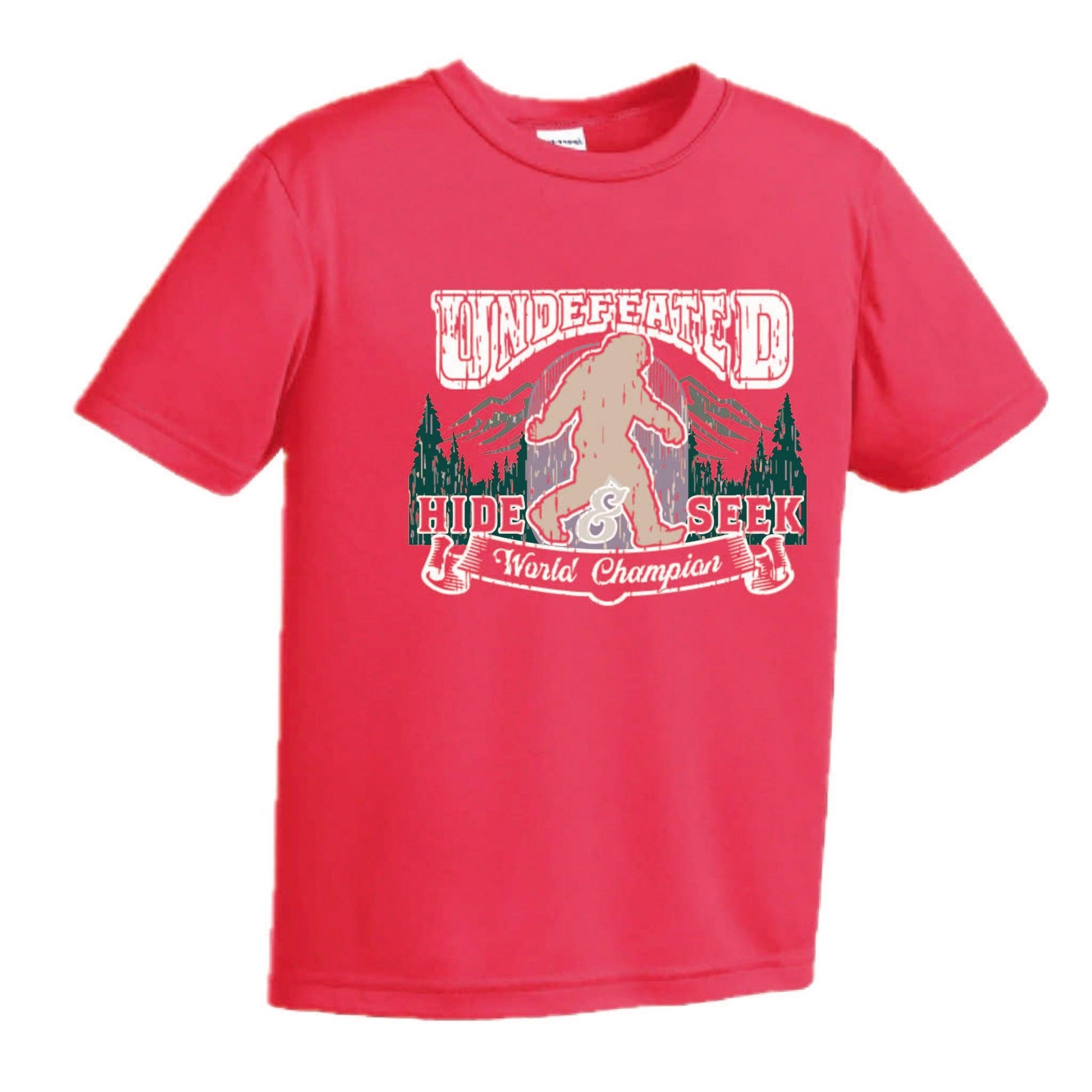 Undefeated Hide & Seek World Champion | Youth Short Sleeve Camping T-Shirts | 100% Polyester