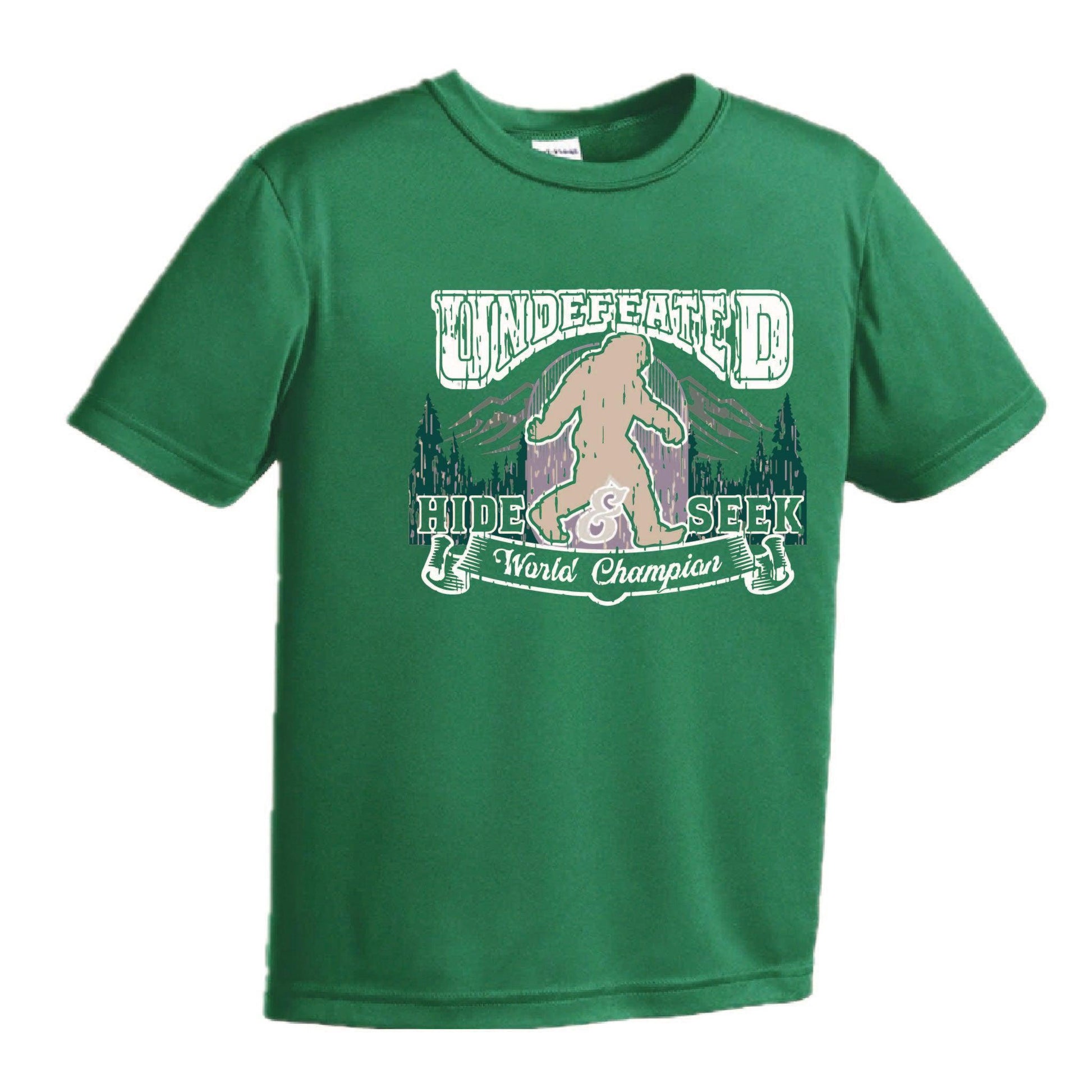 Undefeated Hide & Seek World Champion | Youth Short Sleeve Camping T-Shirts | 100% Polyester
