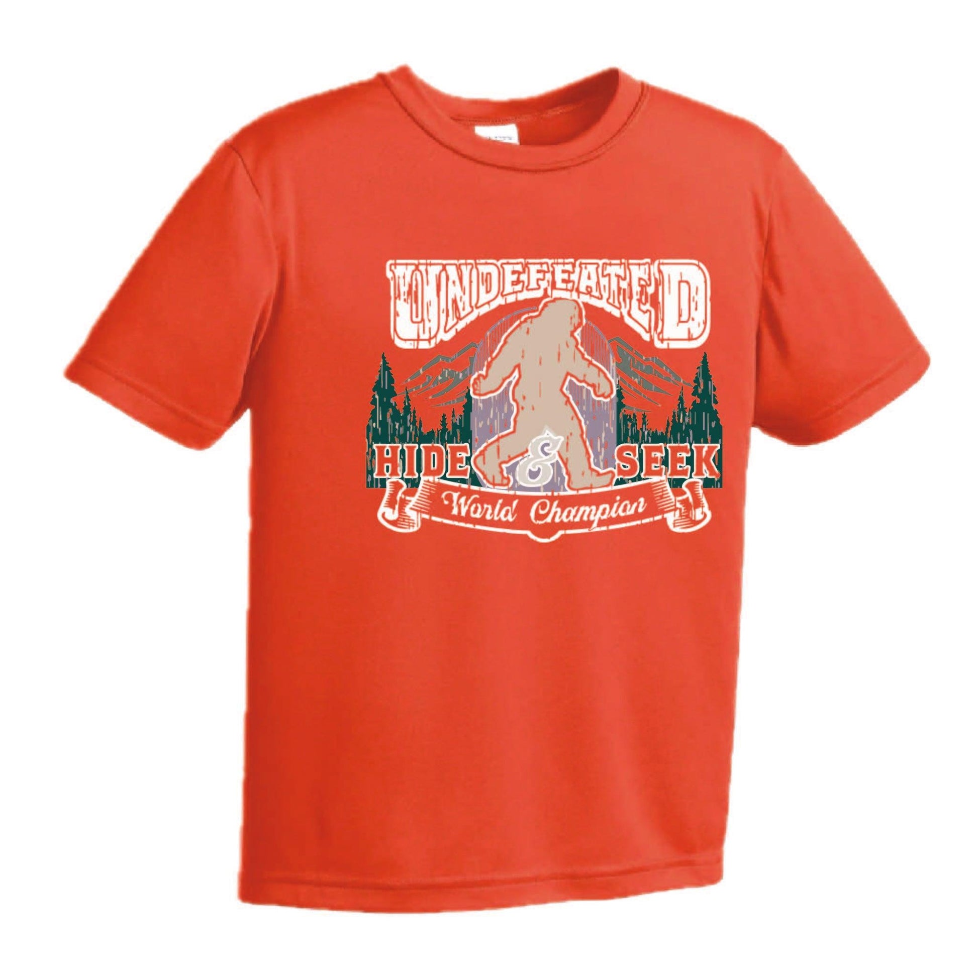 Undefeated Hide & Seek World Champion | Youth Short Sleeve Camping T-Shirts | 100% Polyester
