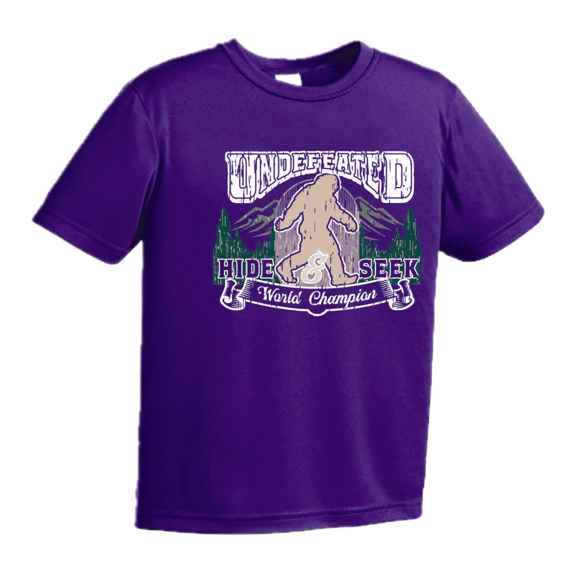 Undefeated Hide & Seek World Champion | Youth Short Sleeve Camping T-Shirts | 100% Polyester