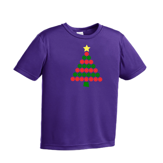 Christmas Tree | Youth Short Sleeve Pickleball Shirts | 100% Polyester