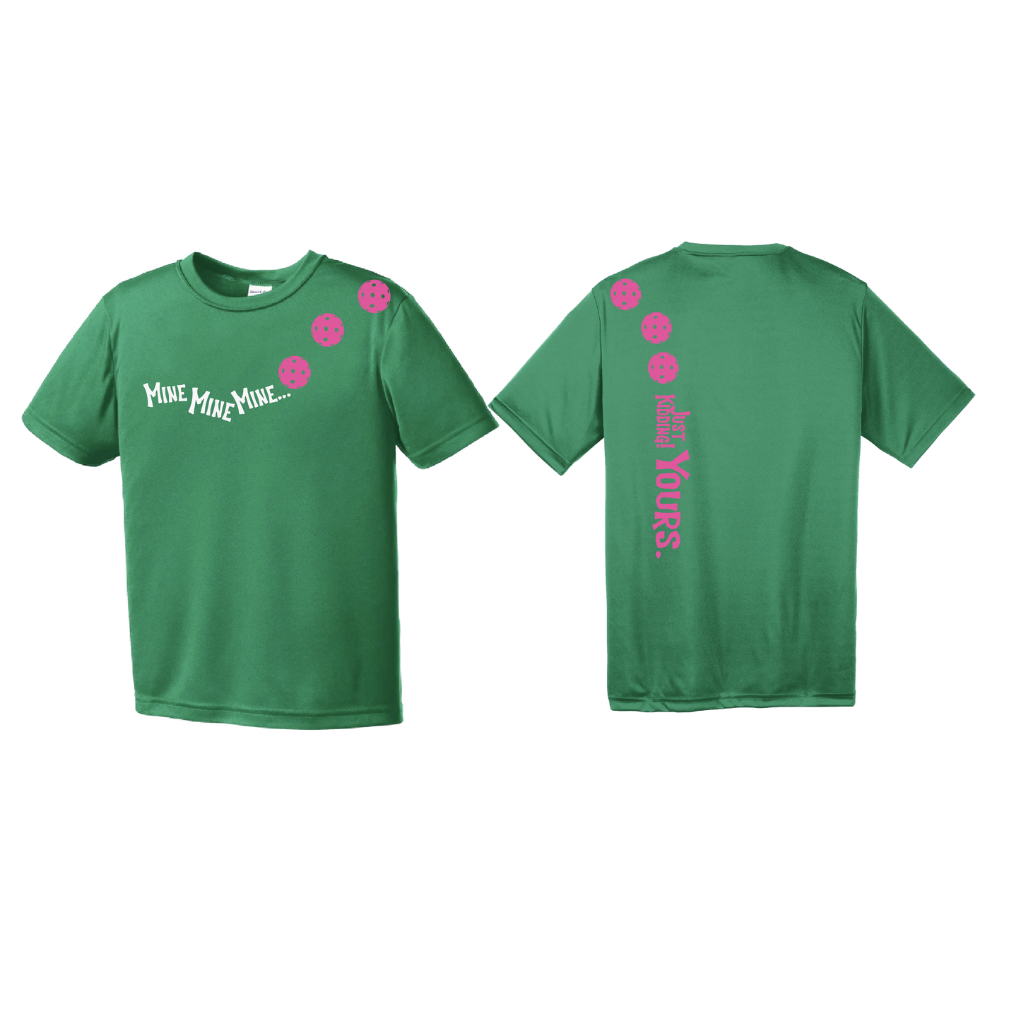 Mine Just Kidding Yours With Pickleballs (Purple Rainbow Pink) Customizable | Youth Short Sleeve Athletic Shirt | 100% Polyester