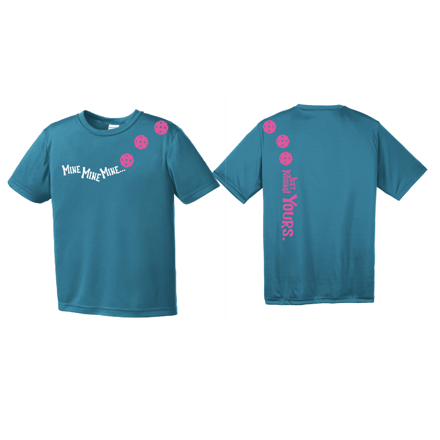 Mine Just Kidding Yours With Pickleballs (Purple Rainbow Pink) Customizable | Youth Short Sleeve Athletic Shirt | 100% Polyester