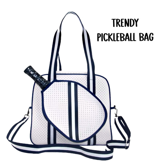 "Trendy" White and Blue Pickleball Bag (Free Personalization) | Pickleball Sports Bag | Medium Size Court Bag