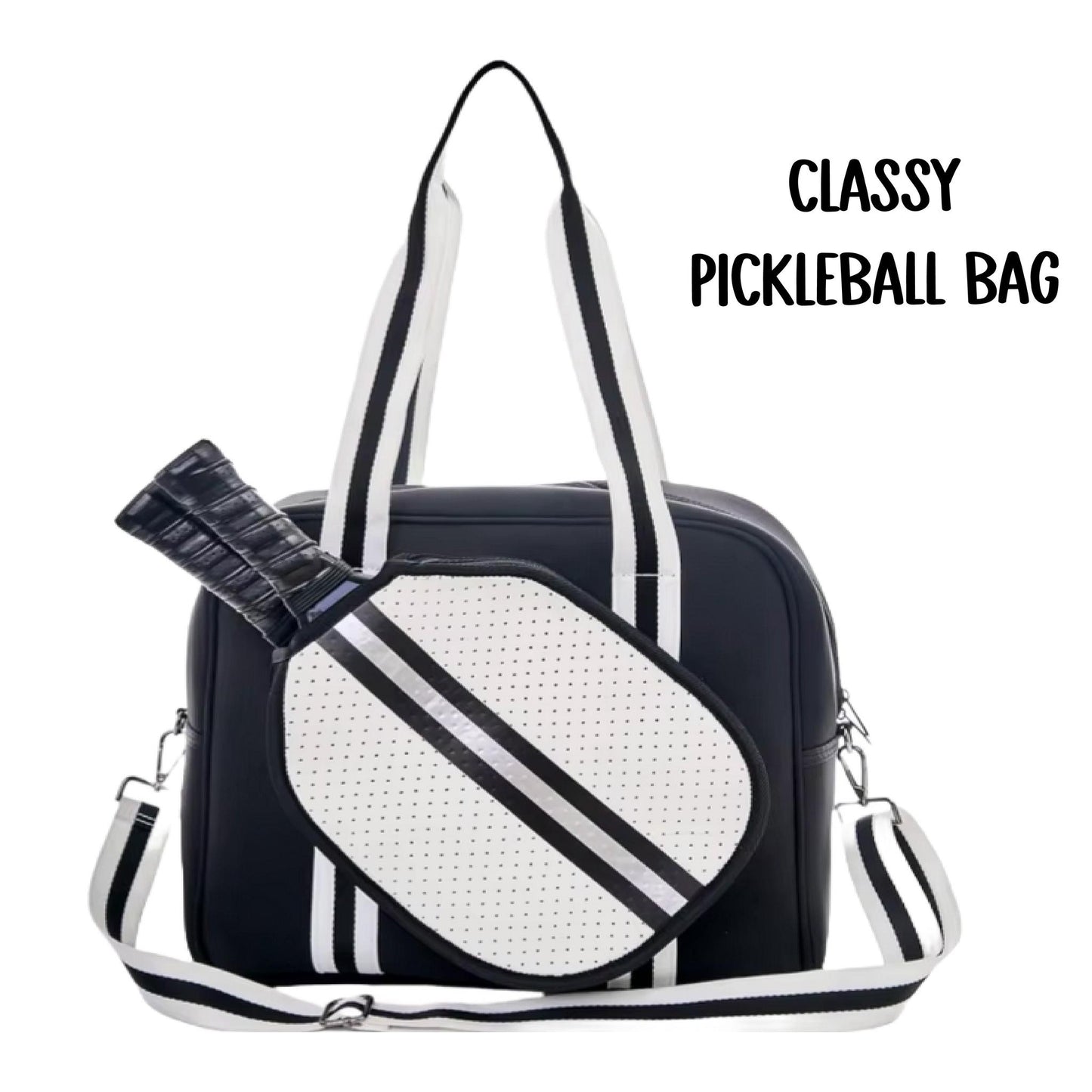 "Classy" Black and White Pickleball Bag (Free Personalization) | Pickleball Sports Bag | Medium Size Court Bag