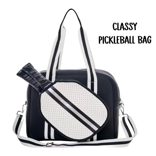"Classy" Black and White Pickleball Bag (Free Personalization) | Pickleball Sports Bag | Medium Size Court Bag