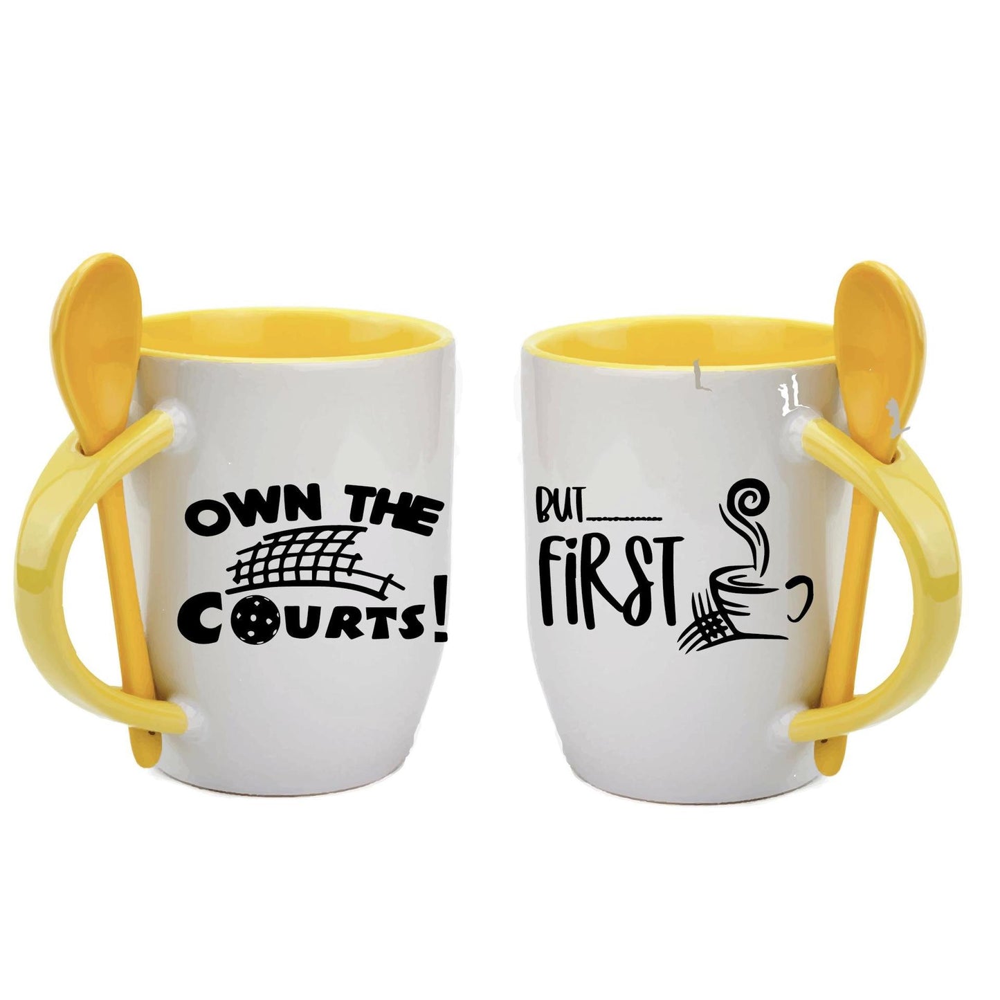 ZZ-Own the Courts But First Coffee | Pickleball Coffee Cup | Fun Pickleball Gifts