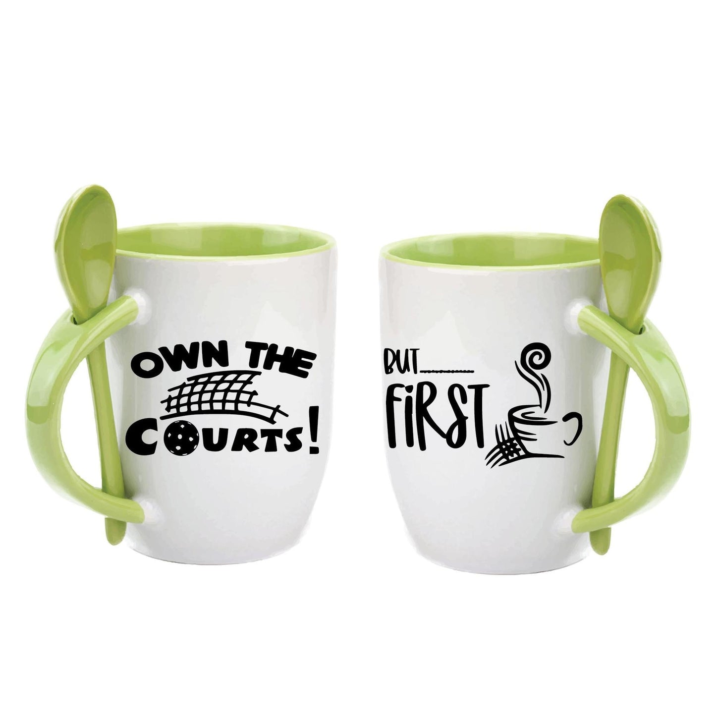 ZZ-Own the Courts But First Coffee | Pickleball Coffee Cup | Fun Pickleball Gifts