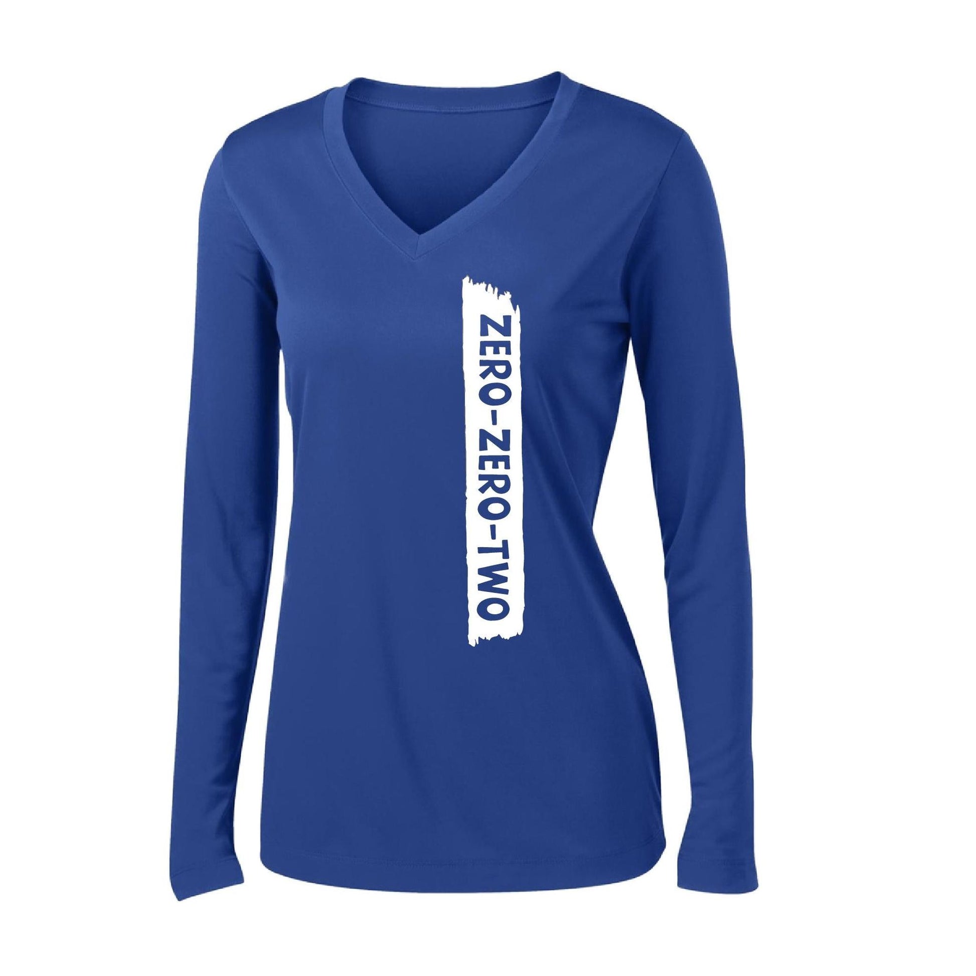 Zero Zero Two With Pickleballs (Customizable) | Women’s Long Sleeve V-Neck Pickleball Performance T-Shirt | 100% Polyester