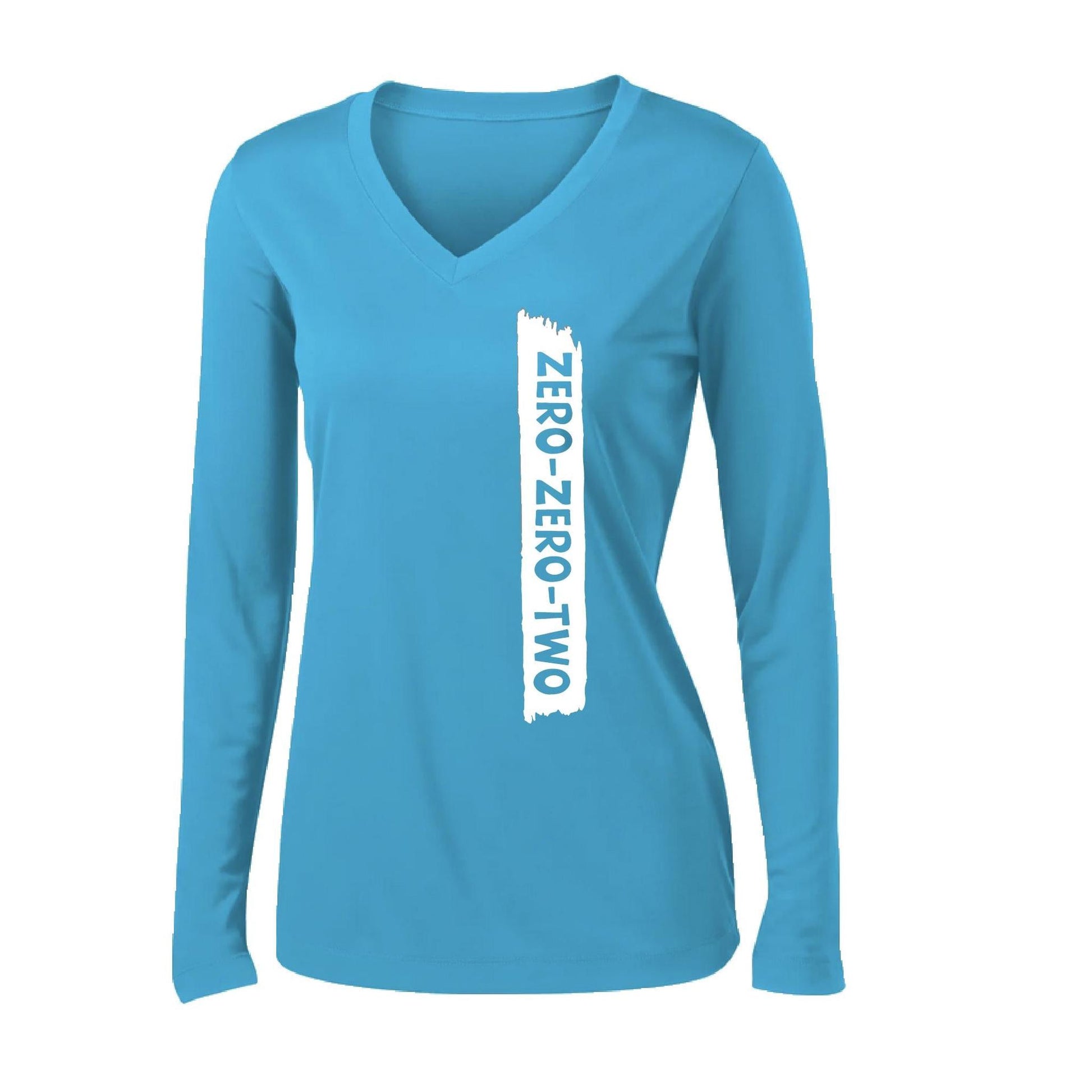 Zero Zero Two With Pickleballs (Customizable) | Women’s Long Sleeve V-Neck Pickleball Performance T-Shirt | 100% Polyester