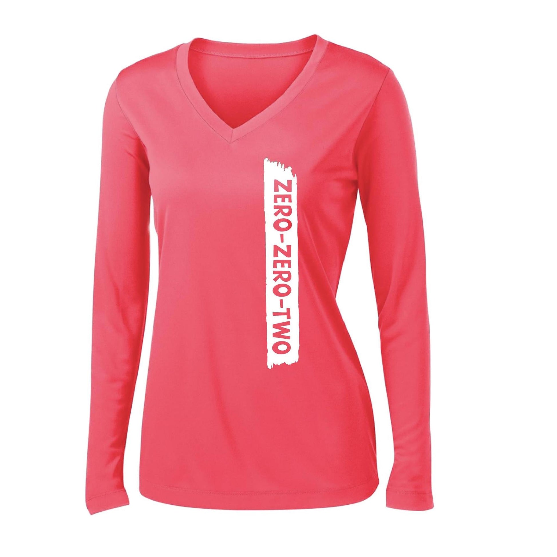 Zero Zero Two With Pickleballs (Customizable) | Women’s Long Sleeve V-Neck Pickleball Performance T-Shirt | 100% Polyester