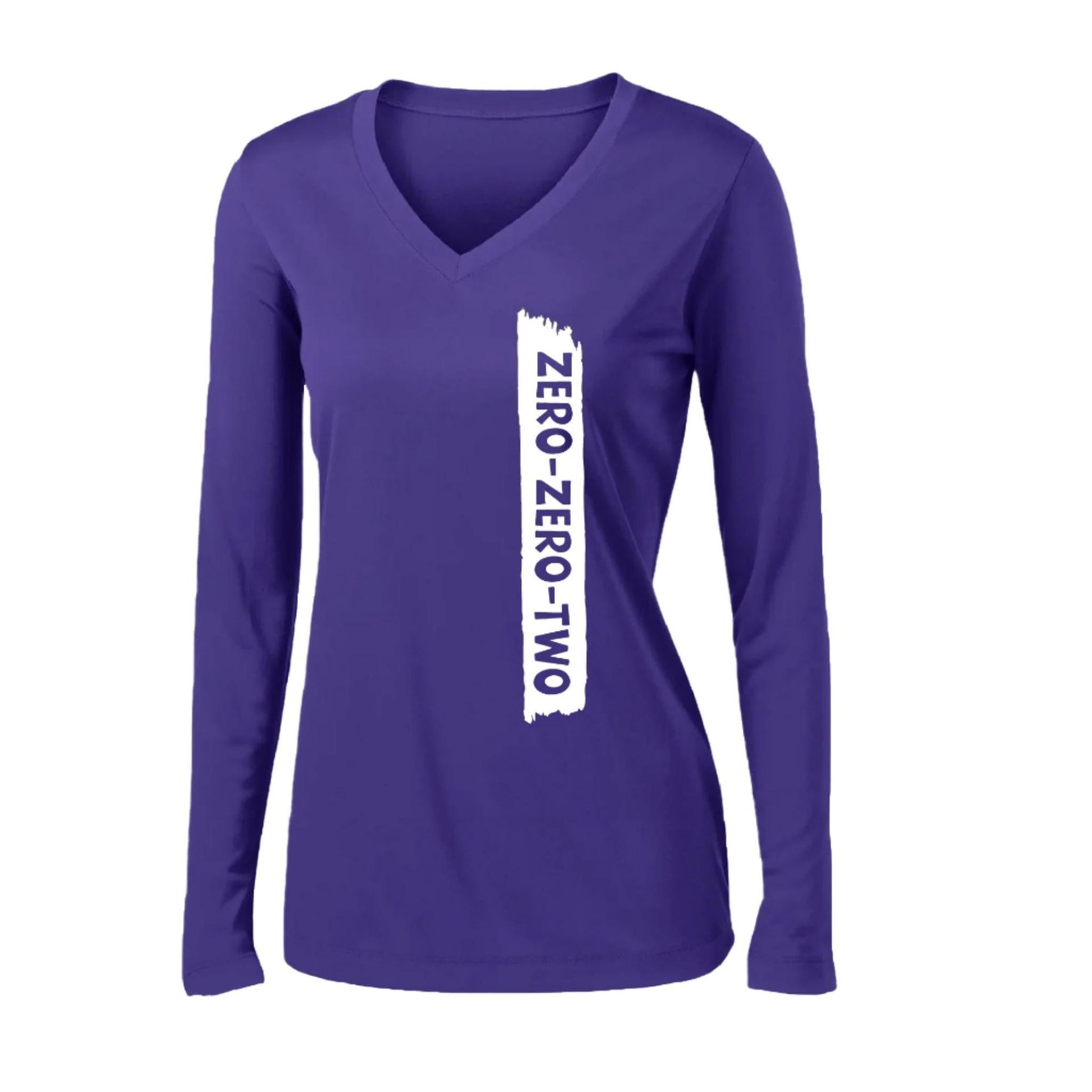Zero Zero Two With Pickleballs (Customizable) | Women’s Long Sleeve V-Neck Pickleball Performance T-Shirt | 100% Polyester