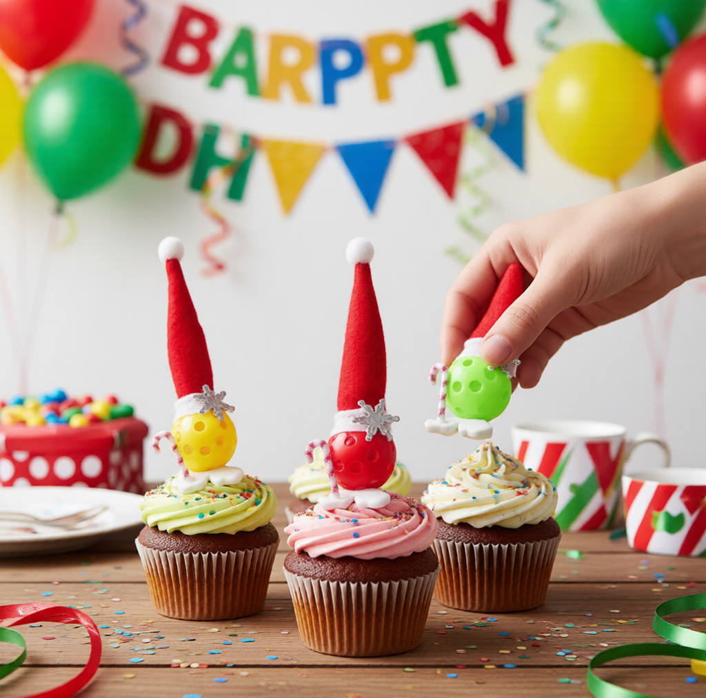 Christmas Pickleball Cake Decorations – Holiday Pickleball Cake Toppers for Parties & Celebrations
