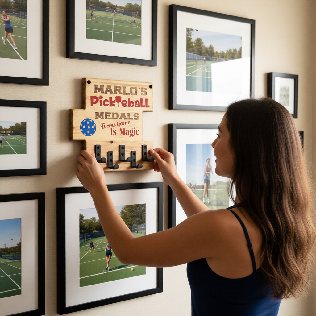 Custom Pickleball "Every Game is Magic" Trophy Display Rack | Sports Tournament Award Hanger