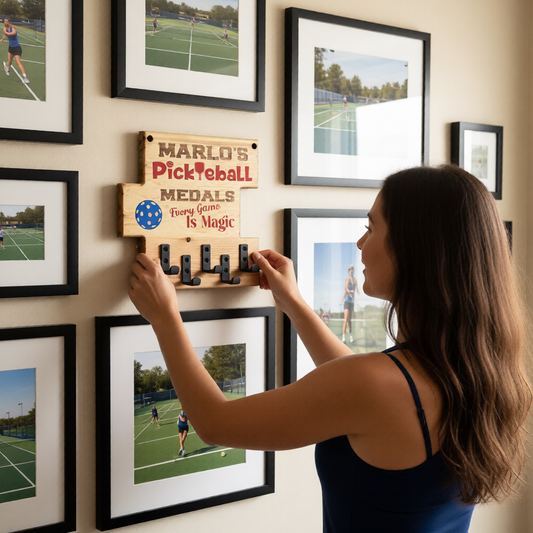 Custom Pickleball "Every Game is Magic" Trophy Display Rack | Sports Tournament Award Hanger