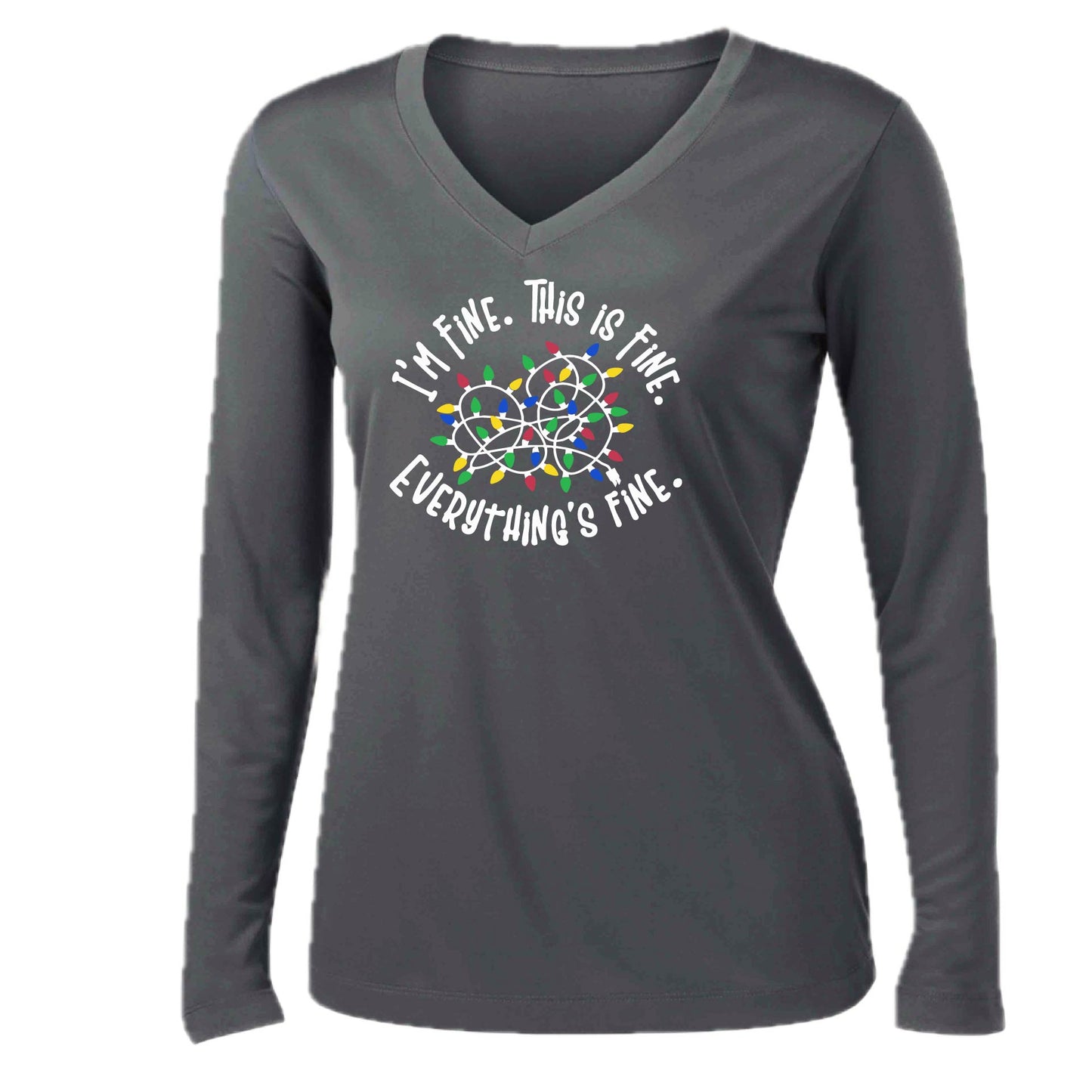 I'm Fine This is Fine Christmas | Women’s Long Sleeve V-Neck Performance T-Shirt | 100% Polyester