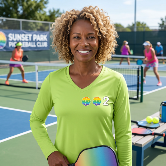 Women’s Pickleball Performance Shirt – Athletic Gift for Players - Customizable Long-Sleeve Vneck