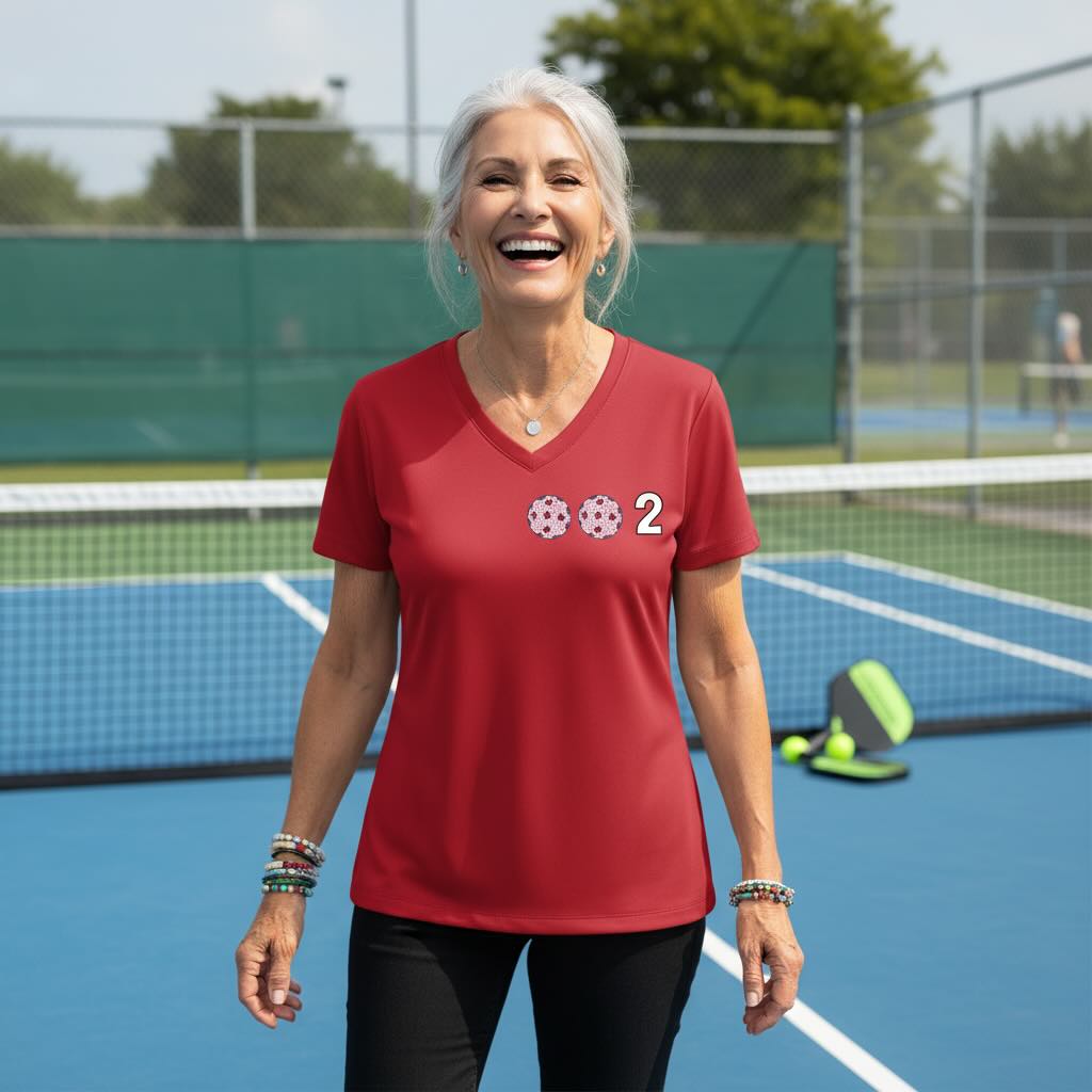 Women’s Pickleball Performance Shirt – Athletic Custom Court Apparel - Short-Sleeve Vneck