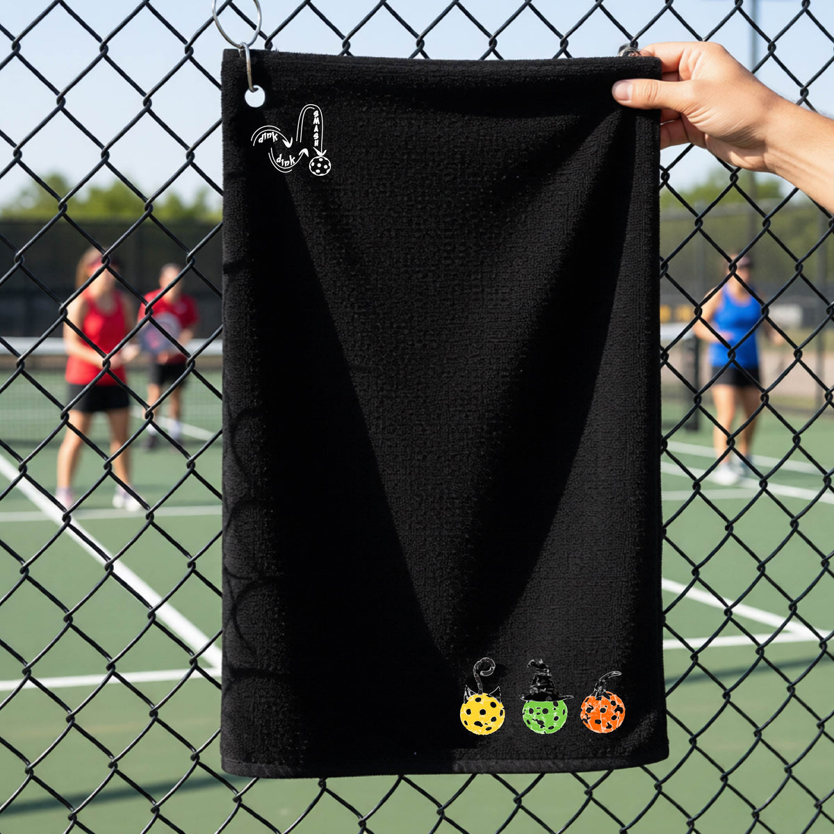 Halloween Pickleball Cotton Terry Towels Grommet Hook and Hemmed Edges Premium Court Towel