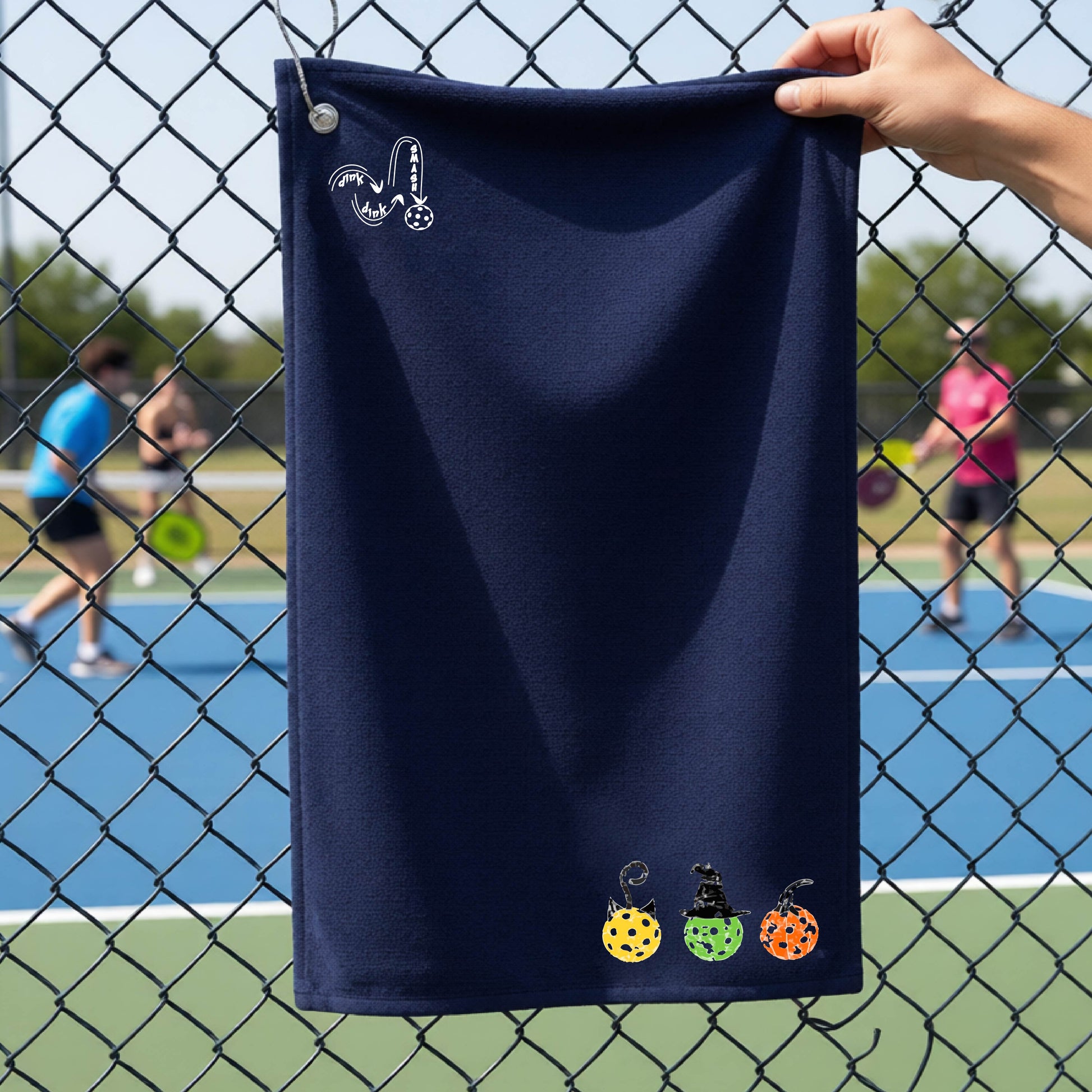 Halloween Pickleball Cotton Terry Towels Grommet Hook and Hemmed Edges Premium Court Towel