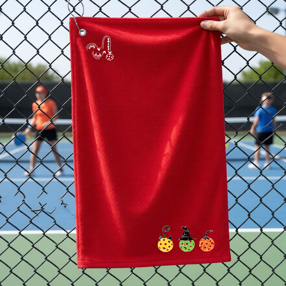 Halloween Pickleball Cotton Terry Towels Grommet Hook and Hemmed Edges Premium Court Towel