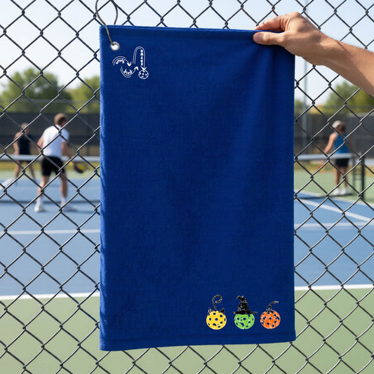 Halloween Pickleball Cotton Terry Towels Grommet Hook and Hemmed Edges Premium Court Towel