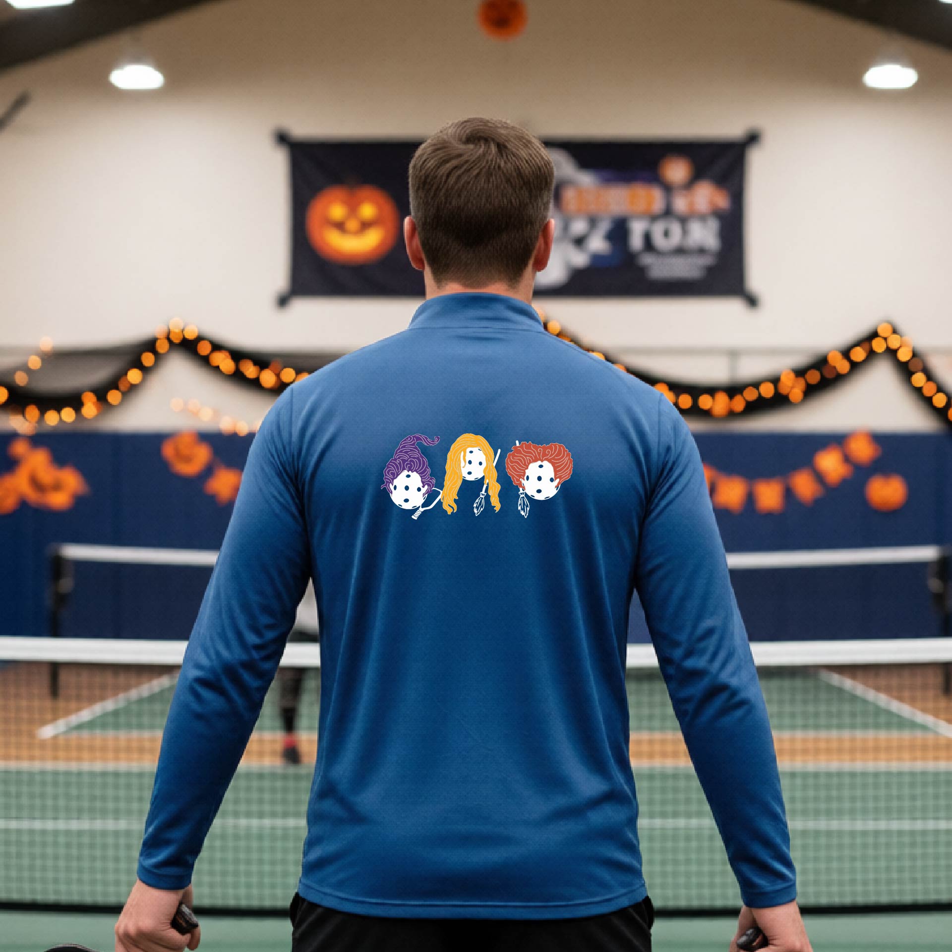 Mens Funny Halloween Pickleball Quarter-Zip Shirt Spooky Pickleball Moisture-Wicking Gift for Pickleball Players