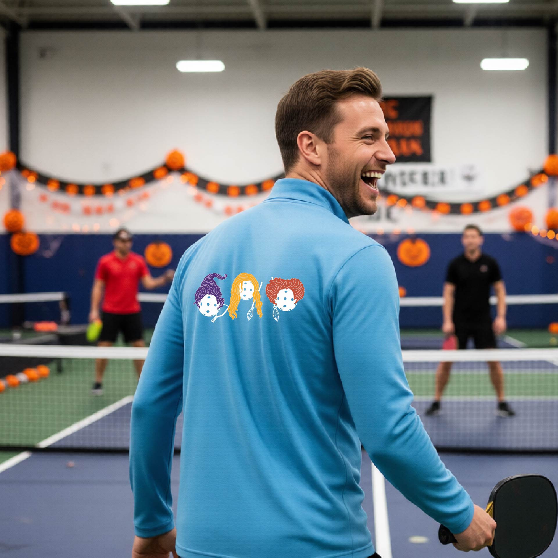 Mens Funny Halloween Pickleball Quarter-Zip Shirt Spooky Pickleball Moisture-Wicking Gift for Pickleball Players