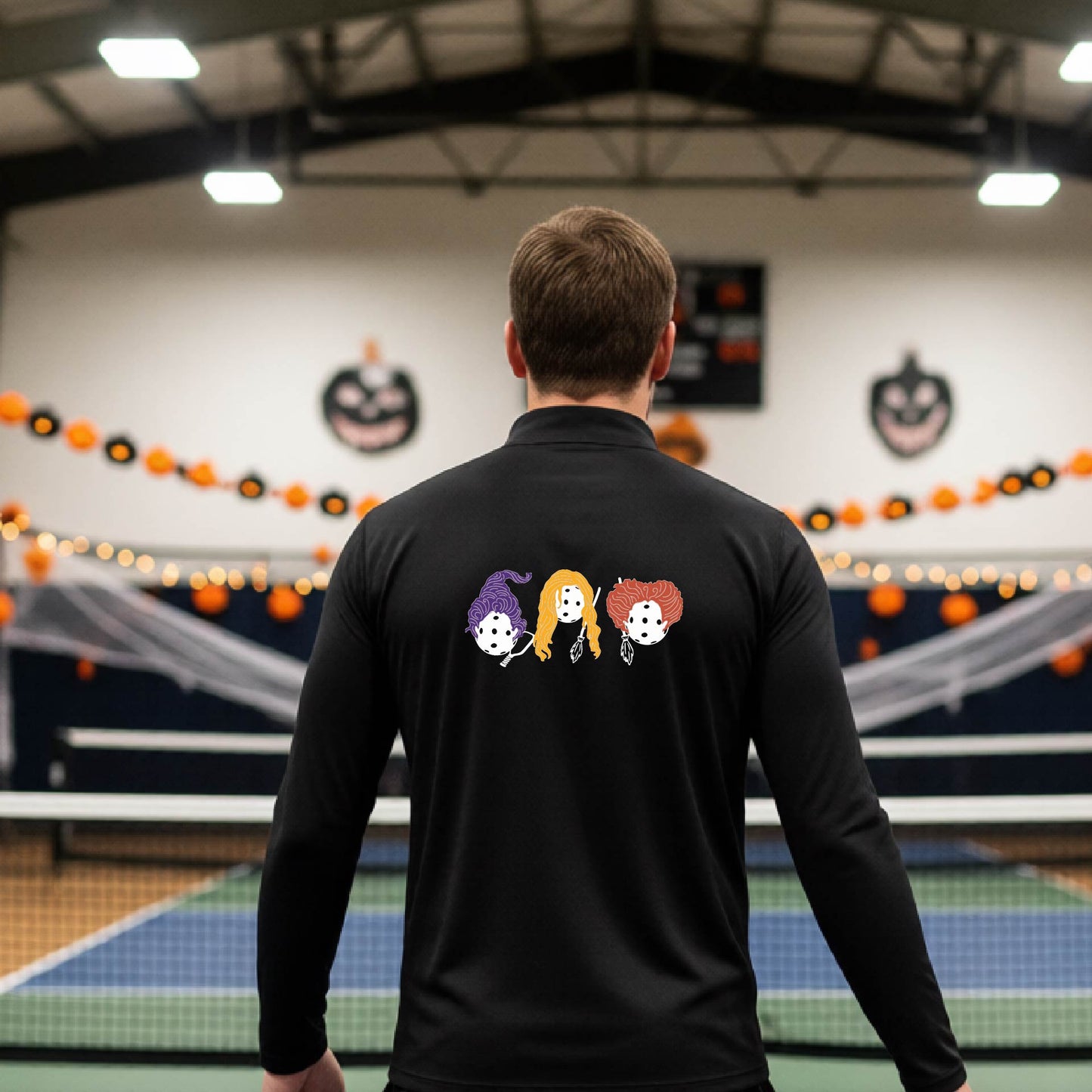 Mens Funny Halloween Pickleball Quarter-Zip Shirt Spooky Pickleball Moisture-Wicking Gift for Pickleball Players