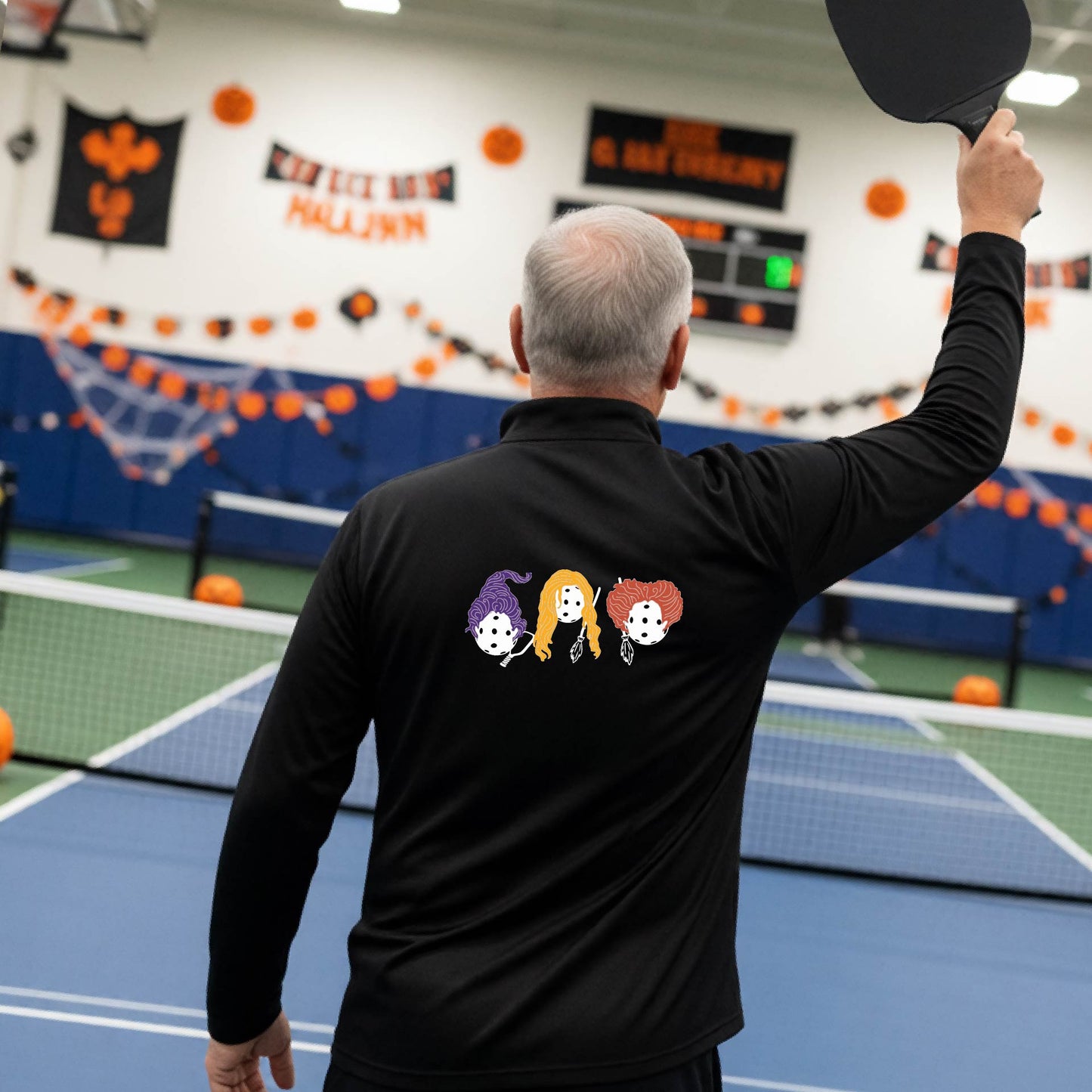 Mens Funny Halloween Pickleball Quarter-Zip Shirt Spooky Pickleball Moisture-Wicking Gift for Pickleball Players
