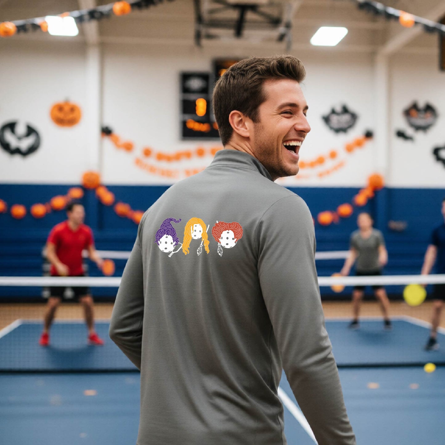 Mens Funny Halloween Pickleball Quarter-Zip Shirt Spooky Pickleball Moisture-Wicking Gift for Pickleball Players