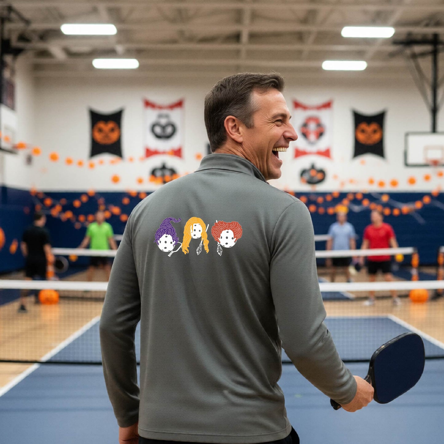 Mens Funny Halloween Pickleball Quarter-Zip Shirt Spooky Pickleball Moisture-Wicking Gift for Pickleball Players