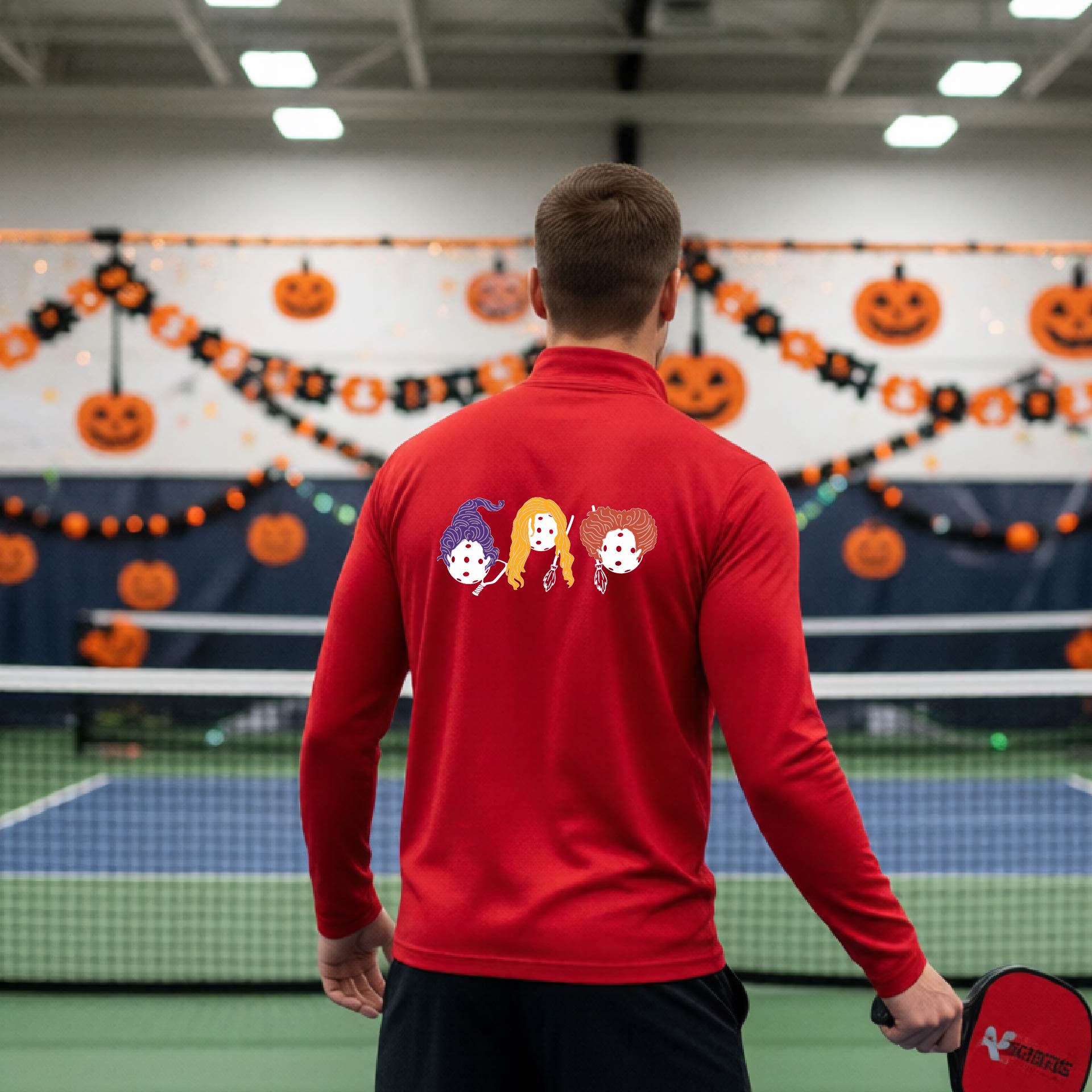 Mens Funny Halloween Pickleball Quarter-Zip Shirt Spooky Pickleball Moisture-Wicking Gift for Pickleball Players