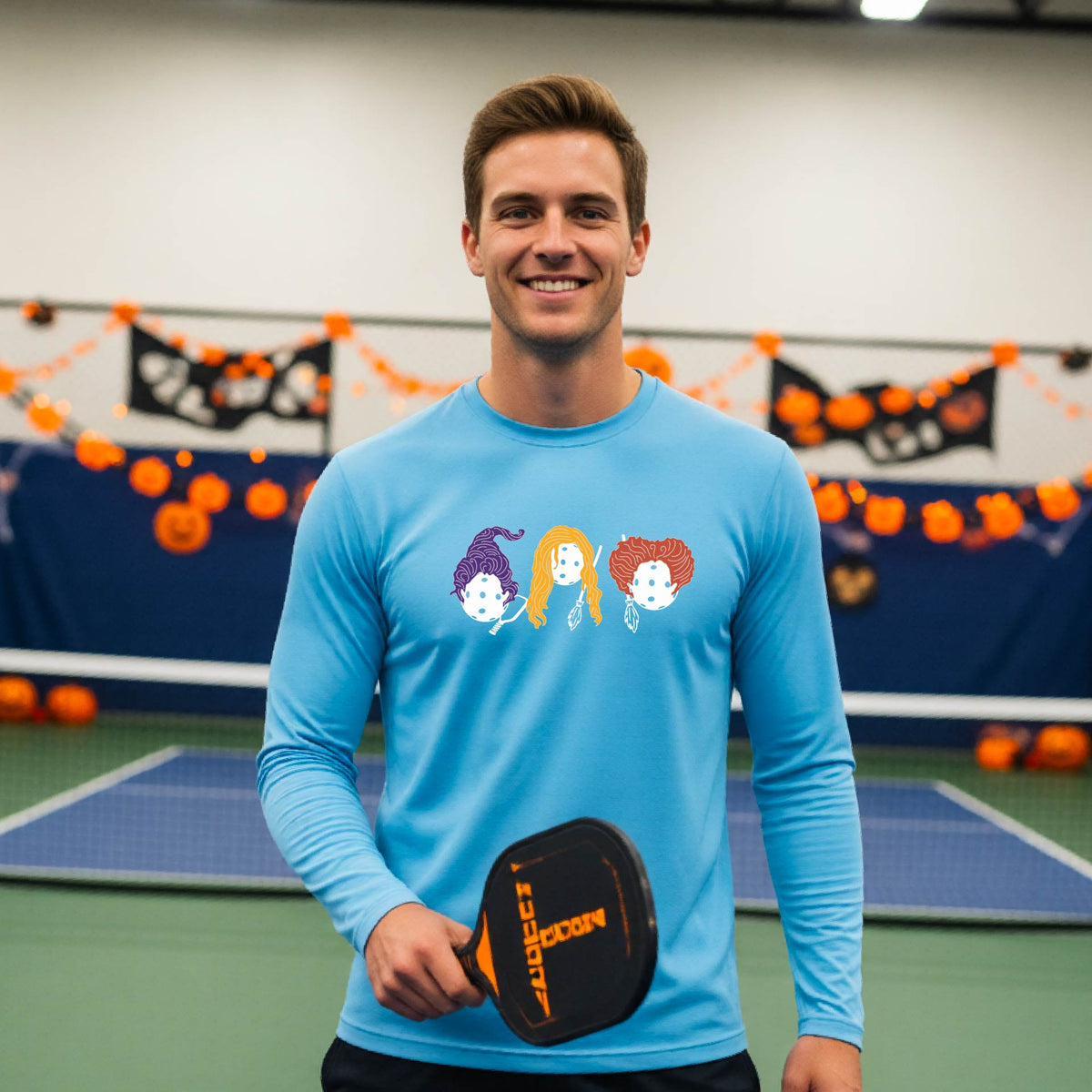 Halloween Shirt for Mens Pickleball Players Funny Long-Sleeve Pickleball T-Shirt Spooky Season Moisture-Wicking