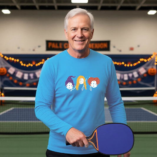 Halloween Shirt for Mens Pickleball Players Funny Long-Sleeve Pickleball T-Shirt Spooky Season Moisture-Wicking