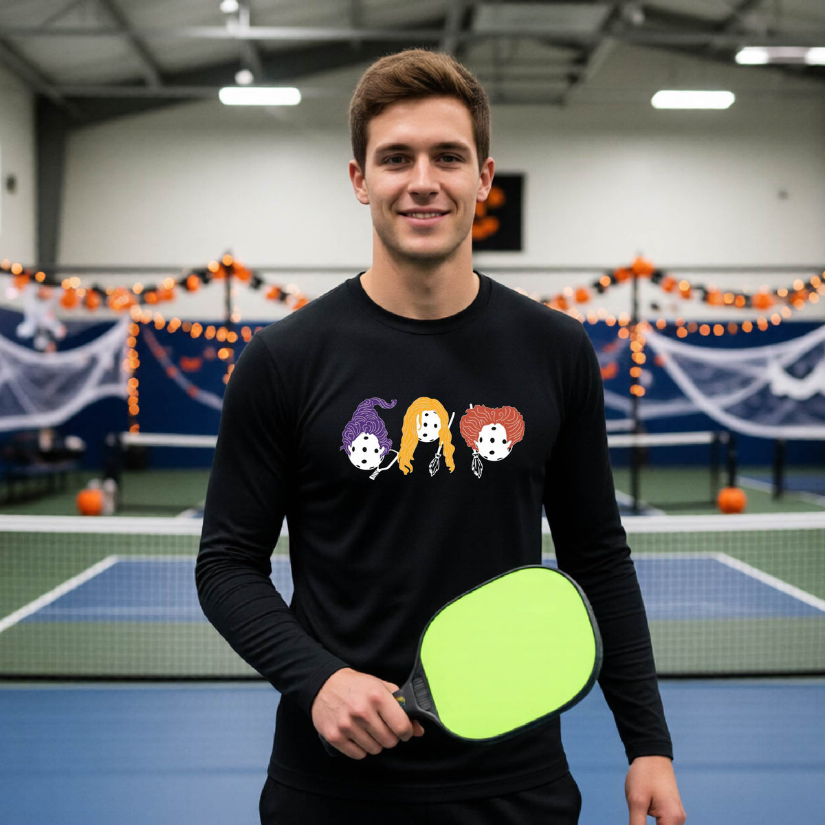 Halloween Shirt for Mens Pickleball Players Funny Long-Sleeve Pickleball T-Shirt Spooky Season Moisture-Wicking