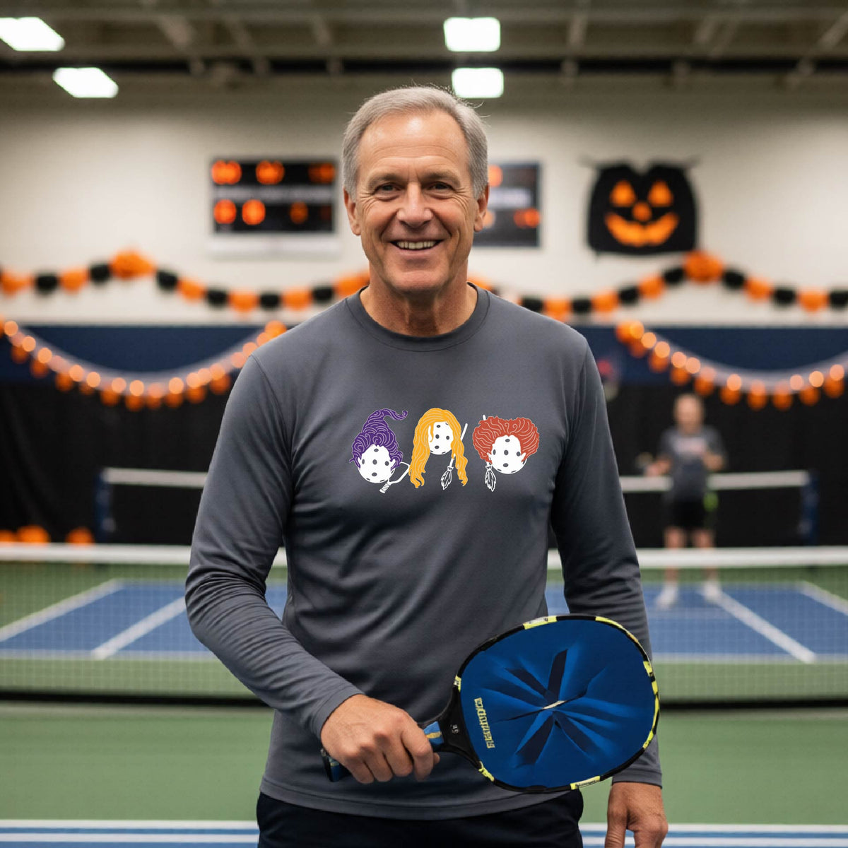 Halloween Shirt for Mens Pickleball Players Funny Long-Sleeve Pickleball T-Shirt Spooky Season Moisture-Wicking
