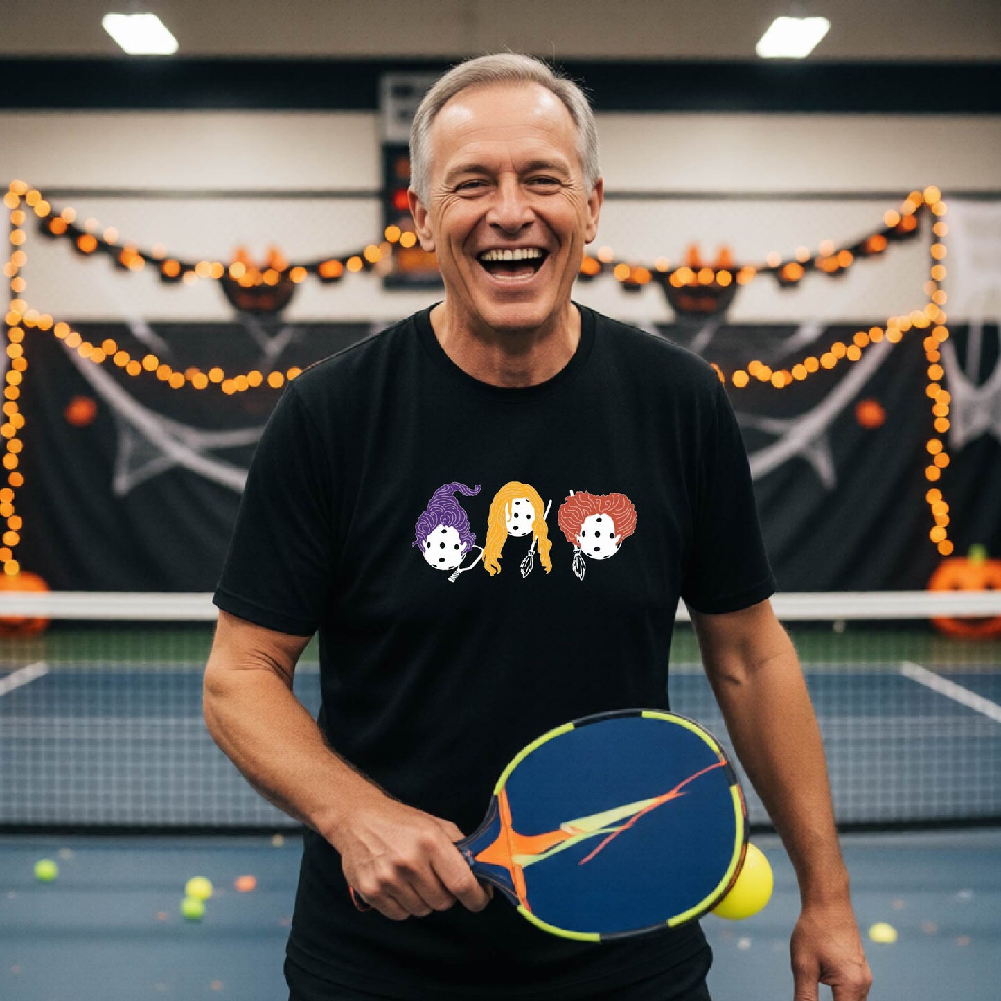 Mens Funny Halloween Pickleball Shirt Spooky Pickleball Short-Sleeve T-Shirt Moisture-Wicking Gift for Pickleball Players