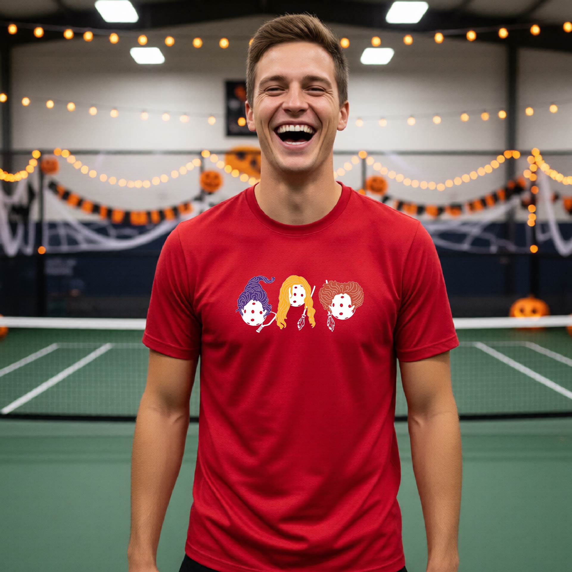 Mens Funny Halloween Pickleball Shirt Spooky Pickleball Short-Sleeve T-Shirt Moisture-Wicking Gift for Pickleball Players