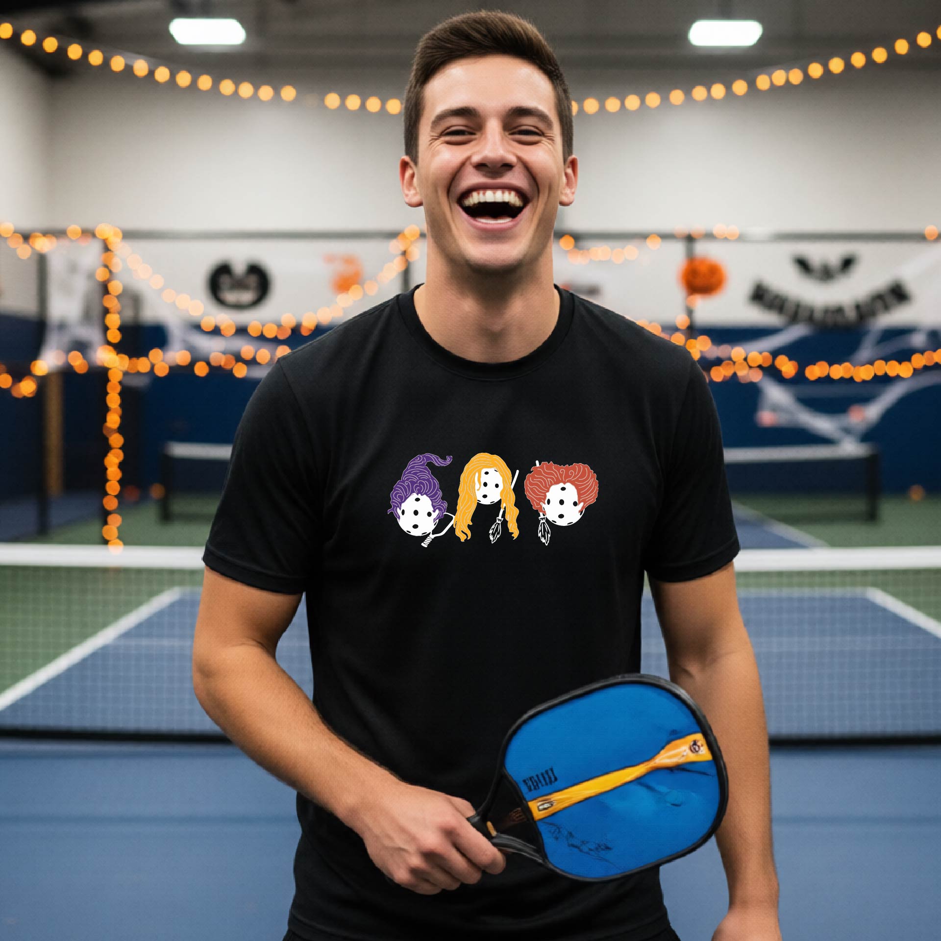 Mens Funny Halloween Pickleball Shirt Spooky Pickleball Short-Sleeve T-Shirt Moisture-Wicking Gift for Pickleball Players