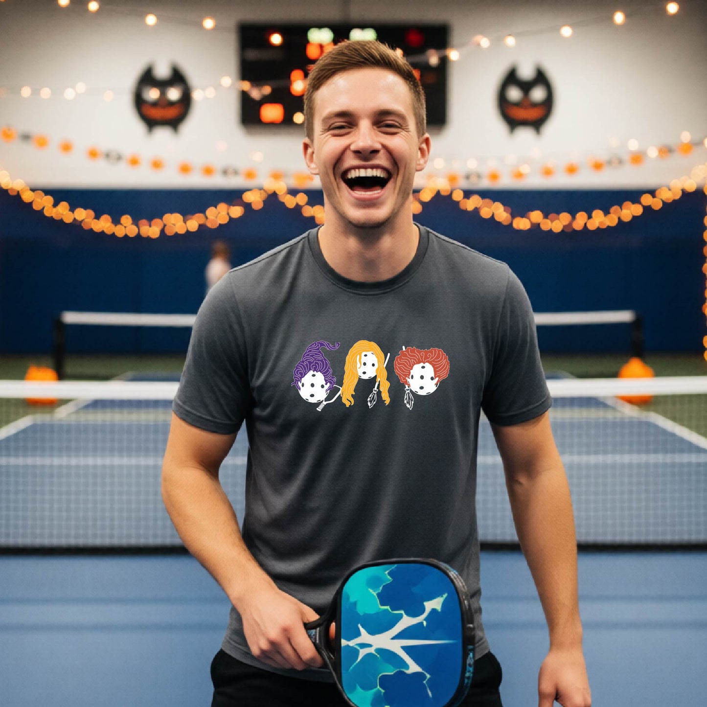 Mens Funny Halloween Pickleball Shirt Spooky Pickleball Short-Sleeve T-Shirt Moisture-Wicking Gift for Pickleball Players