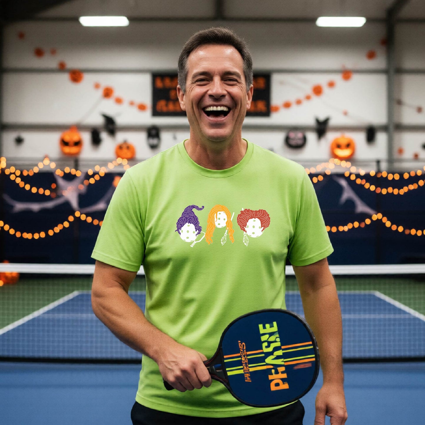 Mens Funny Halloween Pickleball Shirt Spooky Pickleball Short-Sleeve T-Shirt Moisture-Wicking Gift for Pickleball Players