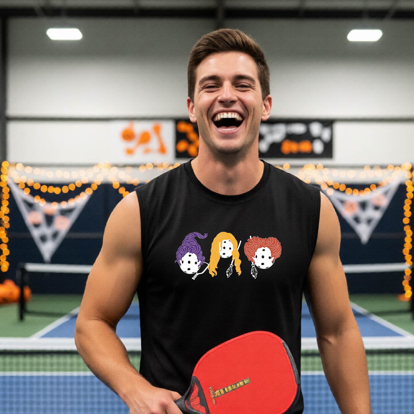 Pickleball Mens Halloween Shirt Funny Moisture-Wicking Sleeveless T-Shirt Spooky Season Pickleball Apparel Gift for Players