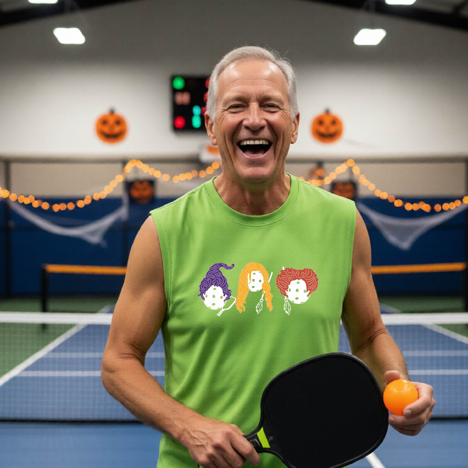 Pickleball Mens Halloween Shirt Funny Moisture-Wicking Sleeveless T-Shirt Spooky Season Pickleball Apparel Gift for Players