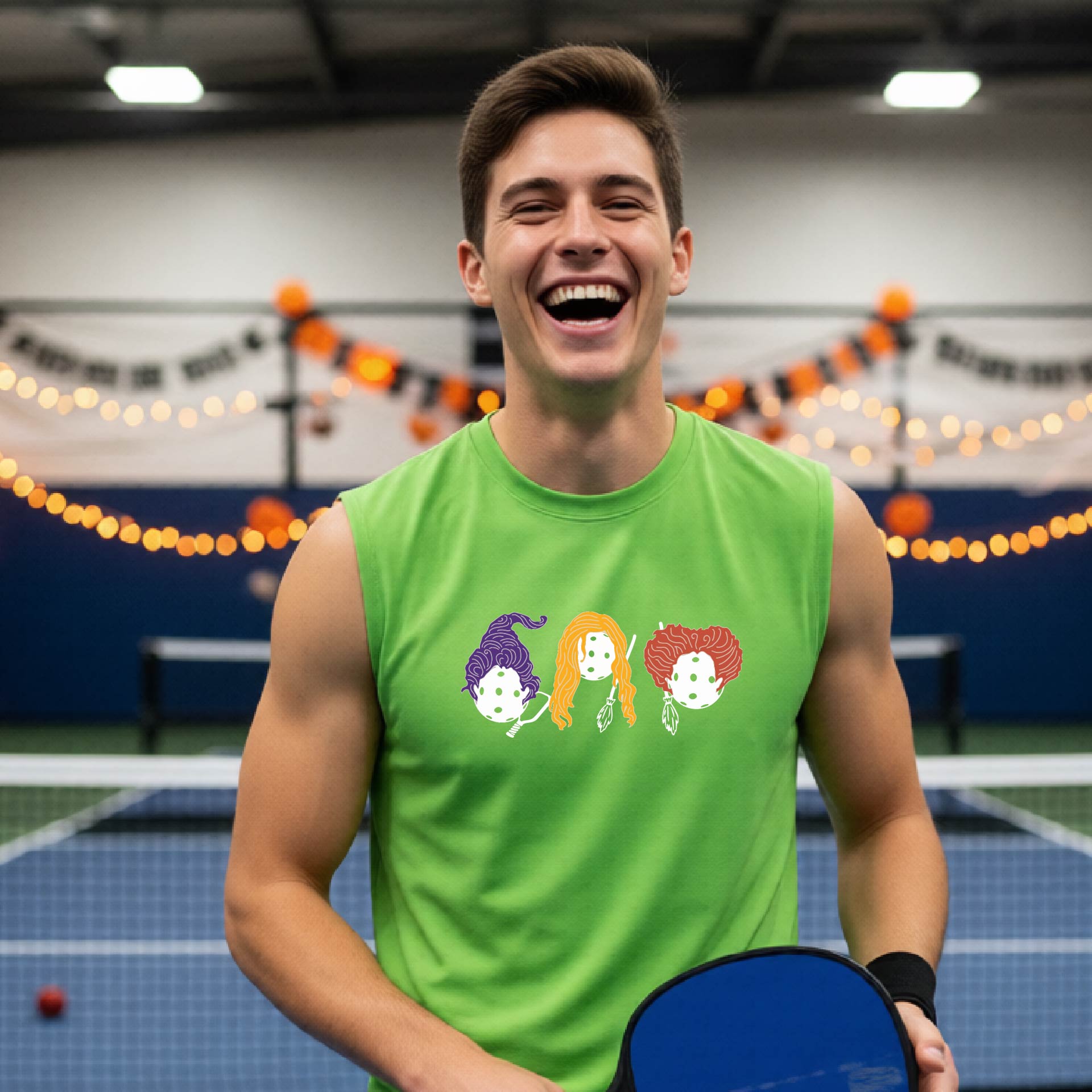 Pickleball Mens Halloween Shirt Funny Moisture-Wicking Sleeveless T-Shirt Spooky Season Pickleball Apparel Gift for Players