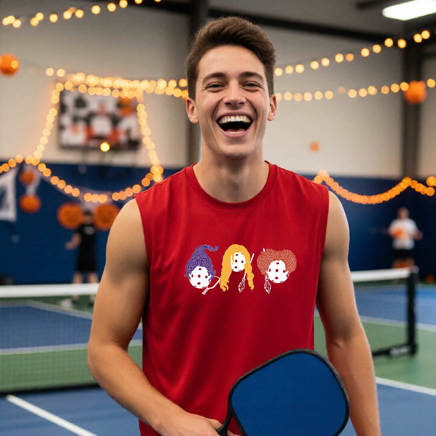 Pickleball Mens Halloween Shirt Funny Moisture-Wicking Sleeveless T-Shirt Spooky Season Pickleball Apparel Gift for Players